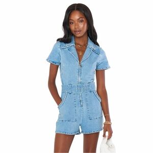Show Me Your Mumu Light Tide Outlaw Denim Romper Womens S